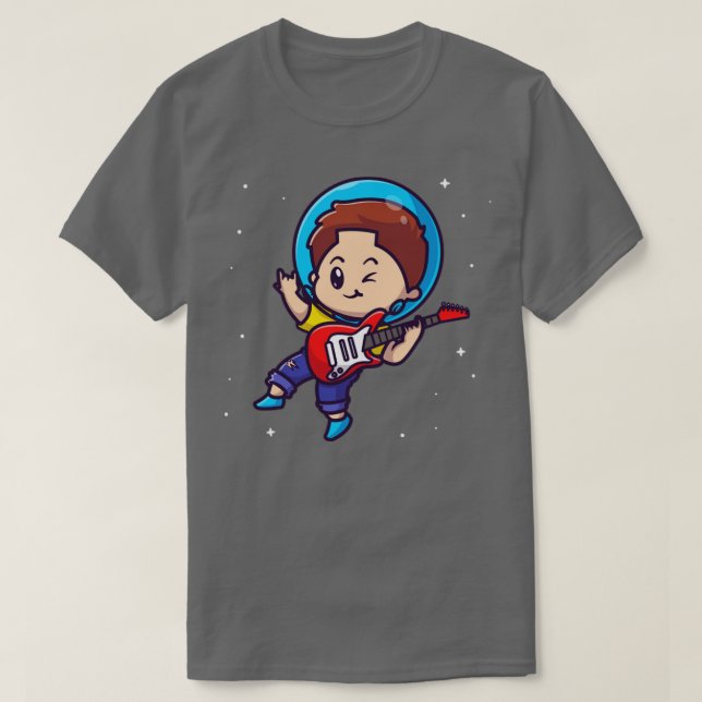 Cute Astronaut Boy Playing Guitar Cartoon T-Shirt (Design Front)