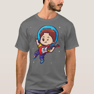Cute Astronaut Boy Playing Guitar Cartoon T-Shirt