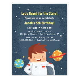 Cute Astronaut Boy Space Kids Birthday Invitations