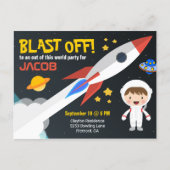 Cute Astronaut Boys Outer Space Birthday Party Invitation Postcard (Front)