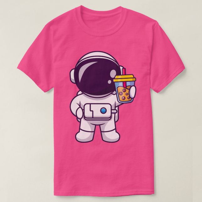 Cute Astronaut Bubble Tea In Space T-Shirt (Design Front)