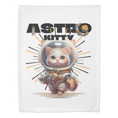 Cute Astronaut Cat  Astro Kitty  Space Kitten Duvet Cover