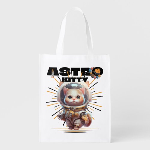 Cute Astronaut Cat  Astro Kitty  Space Kitten Grocery Bag