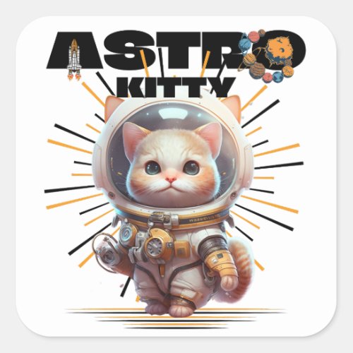 Cute Astronaut Cat  Astro Kitty  Space Kitten Square Sticker