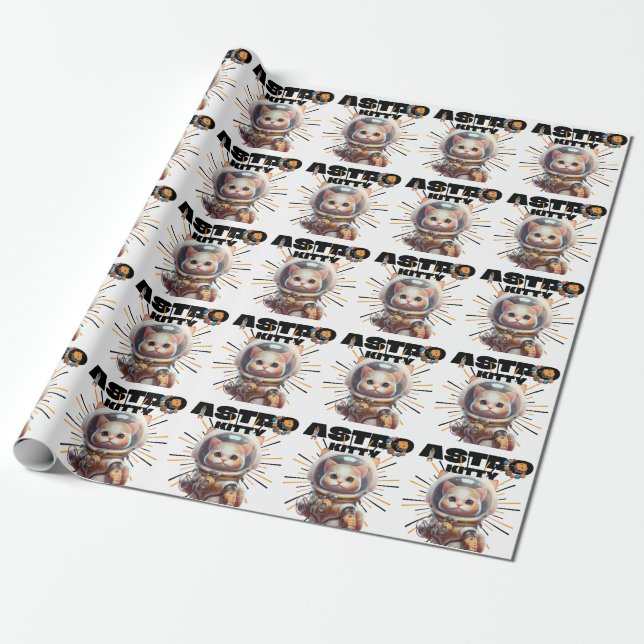Cute Astronaut Cat | Astro Kitty | Space Kitten Wrapping Paper (Unrolled)