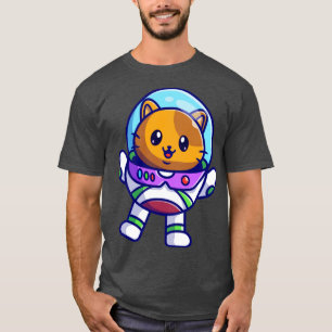 Cute Astronaut Cat Floating On Space Cartoon T-Shirt