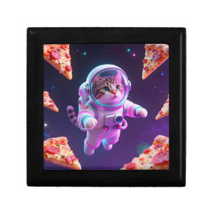 Cute Astronaut Cat Floating Pizza Space Adventure Gift Box