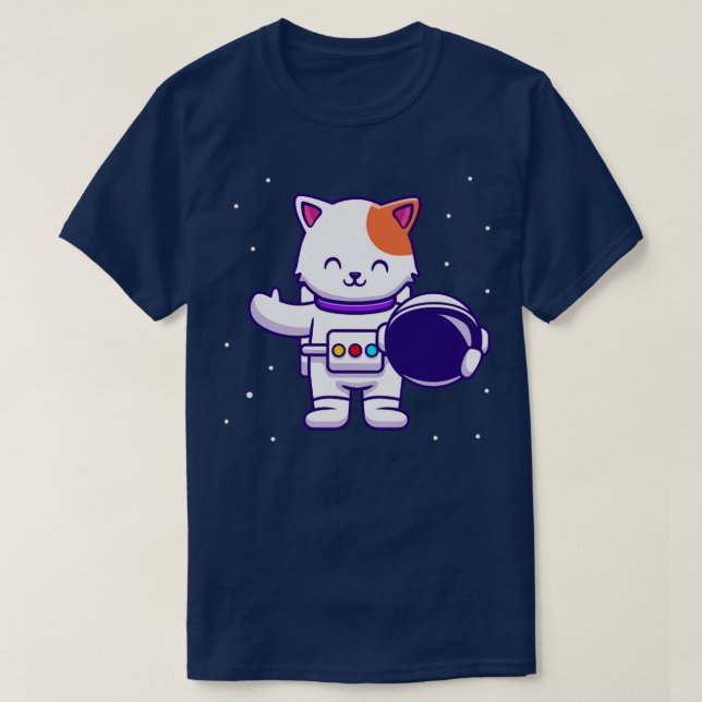 Cute Astronaut Cat Holding Helmet T-Shirt (Design Front)