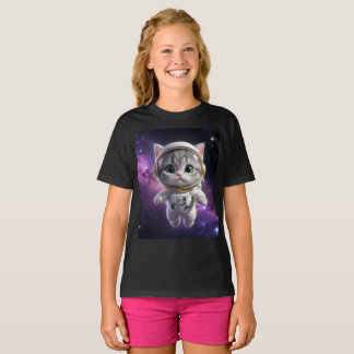 Cute Astronaut Cat in Space - 3D Cosmic Galaxy T-Shirt