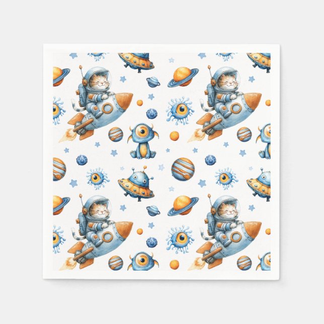 Cute Astronaut Cat Outer Space Cosmic Pattern  Napkins (Front)