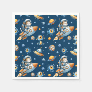 Cute Astronaut Cat Outer Space Galaxy Pattern Napkins