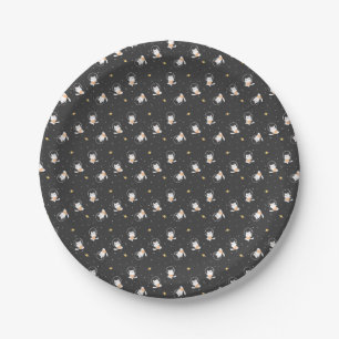 Cute astronaut cat pattern with black background paper plates