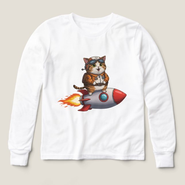 Cute Astronaut Cat Riding a Rocket Tri-Blend Shirts (Design Front)