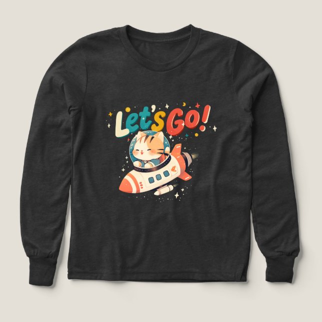 Cute astronaut cat riding rocket in space Tri-Blend shirts (Design Front)