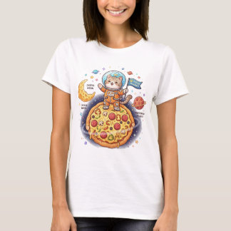 Cute astronaut cat standing on a pizza planet T-Shirt