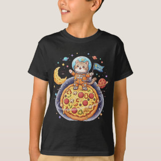 Cute astronaut cat standing on a pizza planet T-Shirt