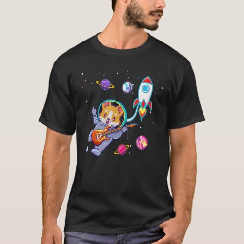 Cute Astronaut Corgi Playing Guitar Corginaut In S T-Shirt