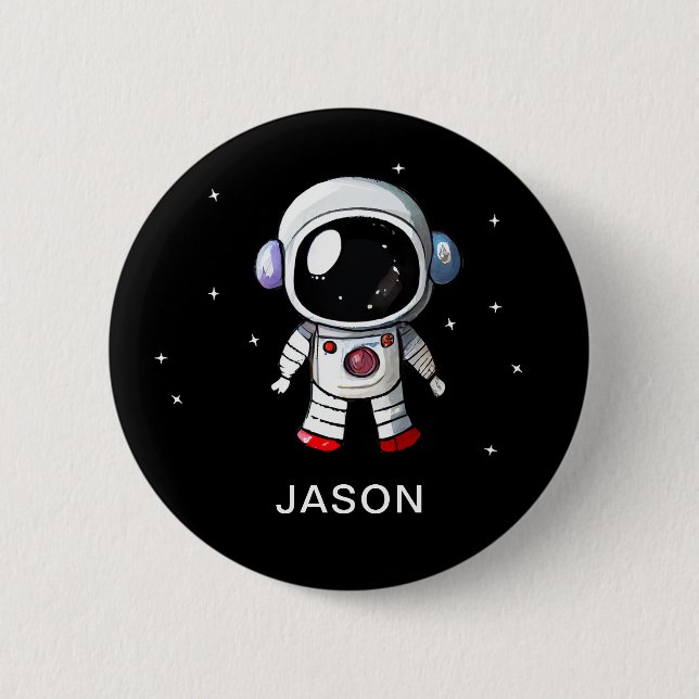 Cute Astronaut Custom Name Boys Button  (Front)