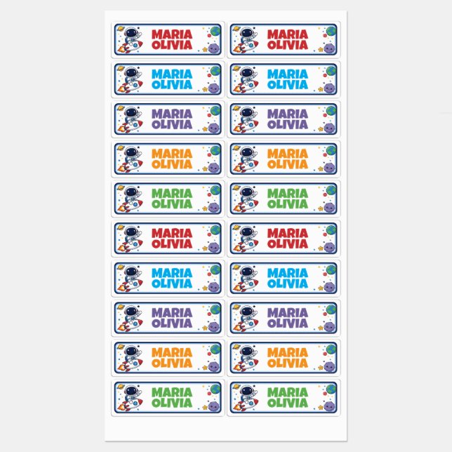 Cute Astronaut Custom School Name Labels (Sheet)