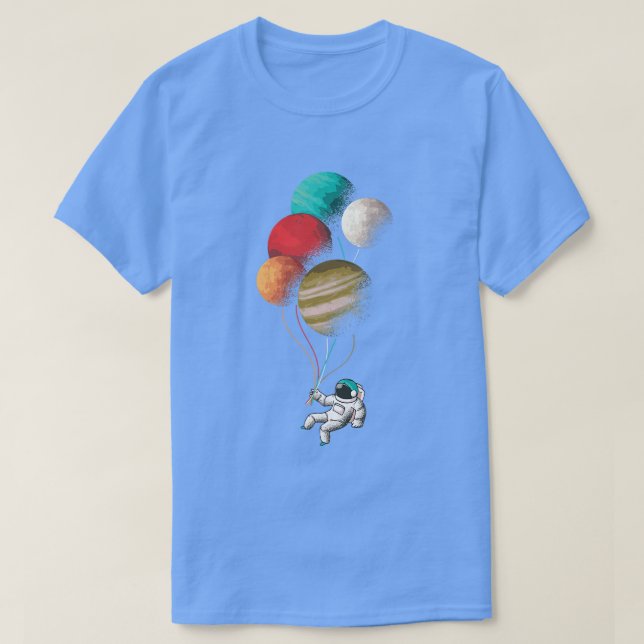 Cute Astronaut Design with Planet Balloons  T-Shirt (Design Front)