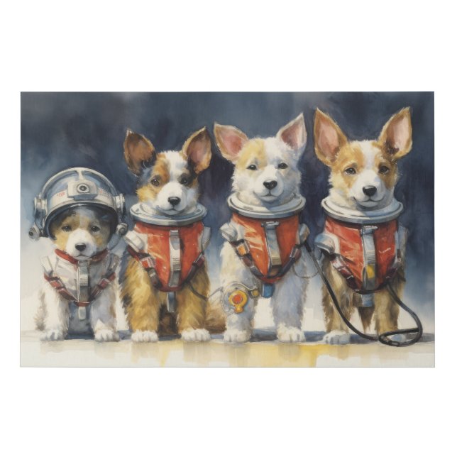 Cute Astronaut Dogs in Spacesuits and Helmets Faux Canvas Print (Front)