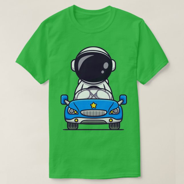 Cute Astronaut Driving Car Cartoon T-Shirt (Design Front)