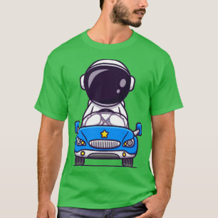 Cute Astronaut Driving Car Cartoon T-Shirt