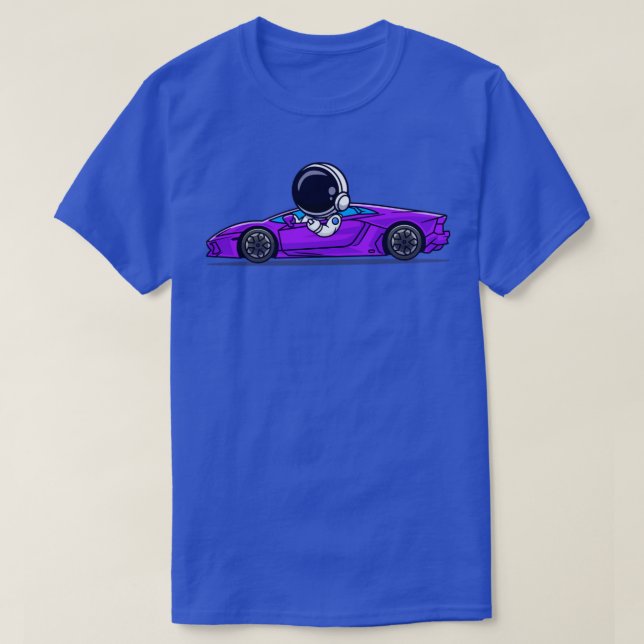 Cute Astronaut Driving Supercar Cartoon T-Shirt (Design Front)