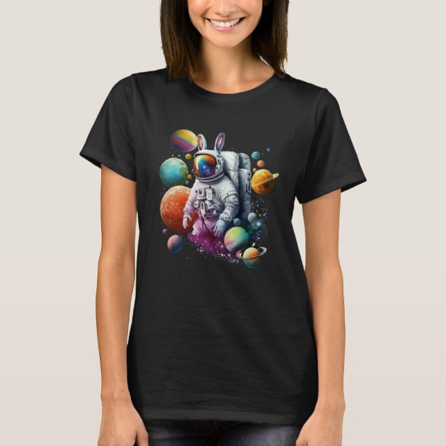Cute Astronaut Easter Bunny Rabbit Floating in Spa T-Shirt (Front)