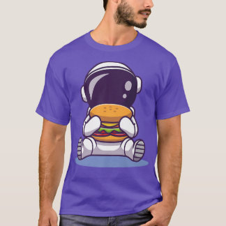 Cute Astronaut Eating Burger Cartoon Space Food  T-Shirt