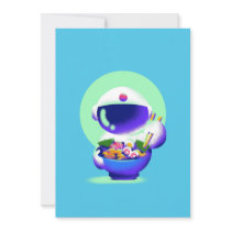 Cute astronaut eating noodles invitation