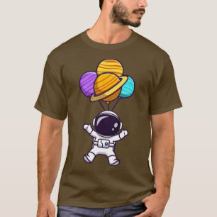 Cute Astronaut Floating With Planet Balloon In Spa T-Shirt