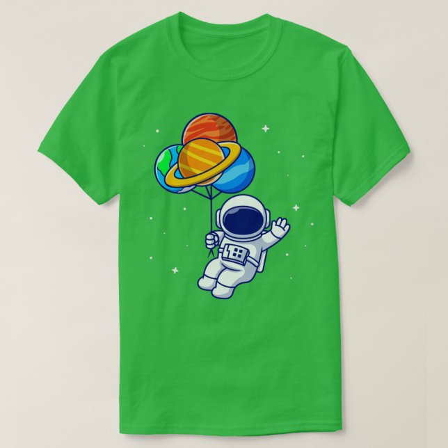 Cute Astronaut Floating With Planet balloons In Sp T-Shirt (Design Front)