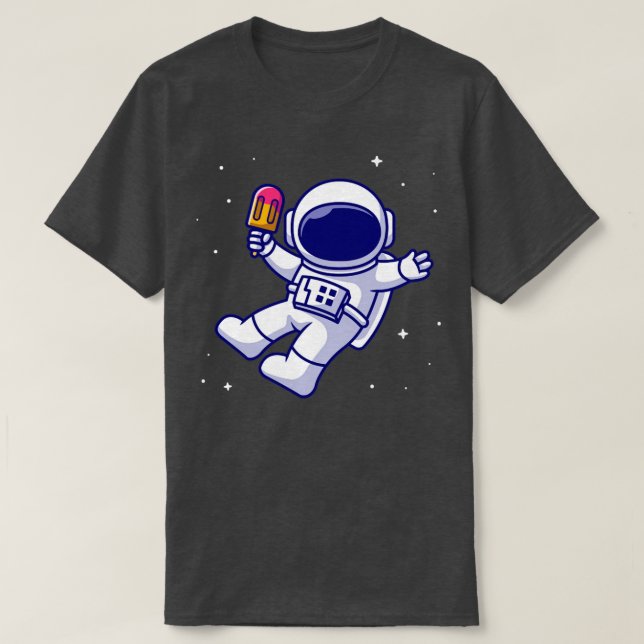Cute Astronaut Holding Popsicle Cartoon T-Shirt (Design Front)