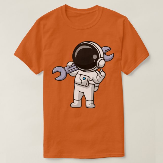 Cute Astronaut Holding Wrench Cartoon T-Shirt (Design Front)