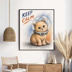 Cute Astronaut Kitten Keep Calm Space Cat Poster