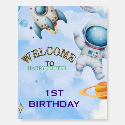 Cute Astronaut Outer Space 1st Birthday Welcome Si Foam Board