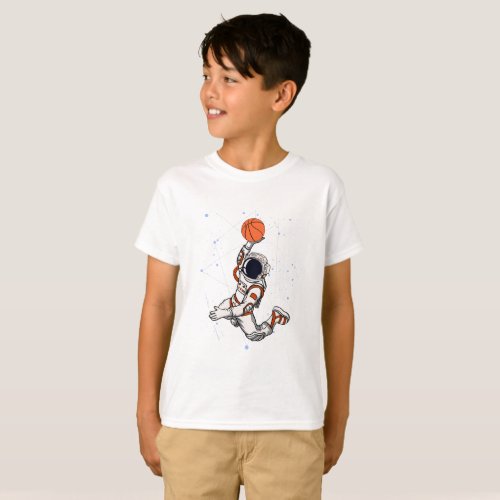 Cute Astronaut Outer Space Basketball Kids T_Shirt
