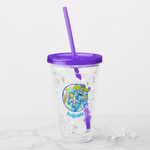 Cute astronaut outer space earth cartoon acrylic tumbler