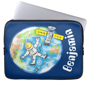 Cute astronaut outer space earth cartoon laptop sleeve