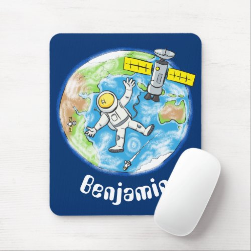 Cute astronaut outer space earth cartoon mouse pad