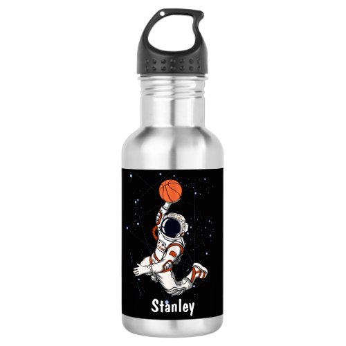 Cute Astronaut Outer Space Galaxy Basketball Stainless Steel Water Bottle