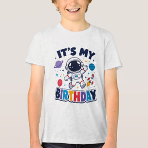 Cute Astronaut Outer Space It's My Birthday Kids Tri-Blend Shirt