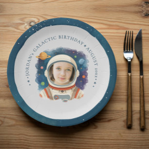 Cute Astronaut Photo Planets Galaxy Universe Photo Paper Plates