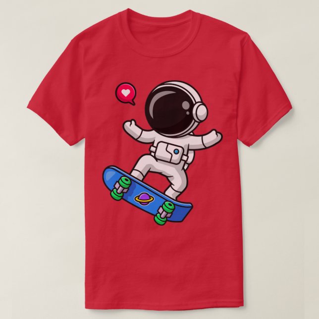 Cute Astronaut Playing Skateboard Cartoon1 T-Shirt (Design Front)