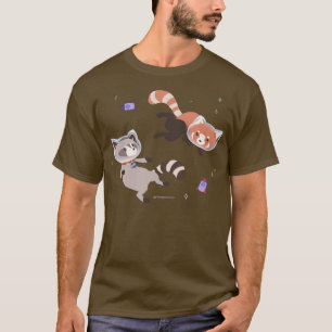 Cute Astronaut Raccoon and Red Panda Rocket Space T-Shirt