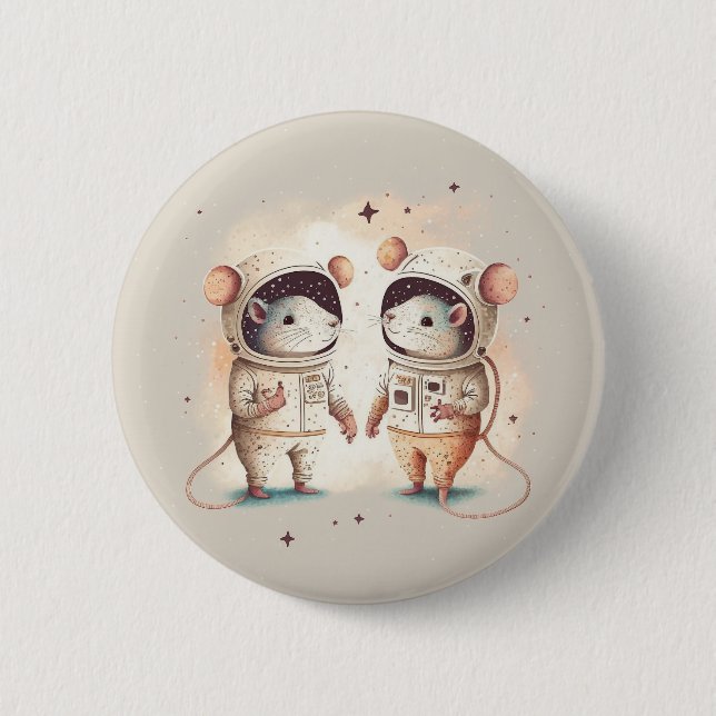 Cute Astronaut Rat Couple Button (Front)