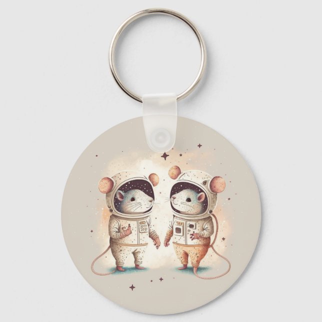 Cute Astronaut Rat Couple Keychain (Front)