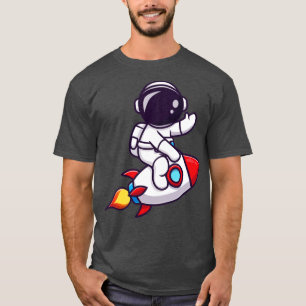 Cute Astronaut Riding Rocket And Waving Hand Carto T-Shirt