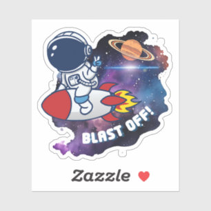 Cute Astronaut Riding Rocket Blast Off Space Stick Sticker